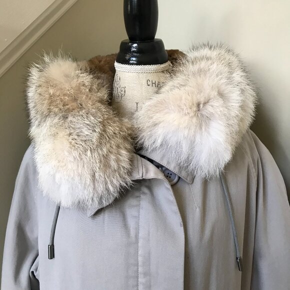 Yves Salomon YS Army Parka Coat Womens 42 XL Gray Fur Lined Waterproof Jacket - Picture 10 of 15